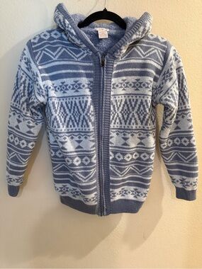 Cozy Warm Hooded Zip-Up Girls Jacket - Gray/White Pattern Size 14